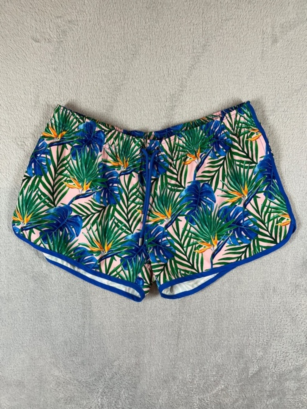 Franks Tropical Palm Bird‎ of Paradise Board Shorts Blue Pink XL Swim Shorts